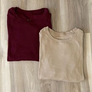 2 Knit Long Sleeve Tops (Beige and Burgundy)